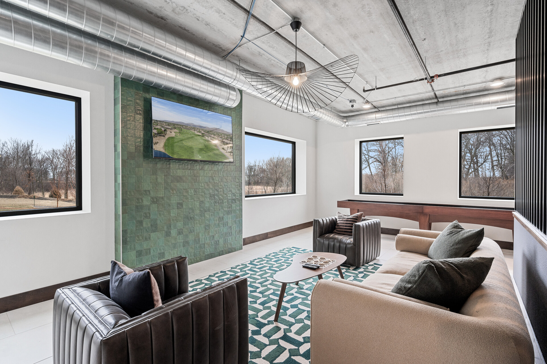 couch and TV out in community space