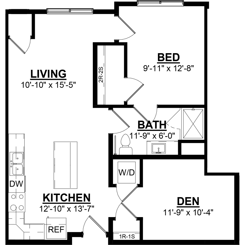 fenview flats floor plan - 1 bedroom + den stairs