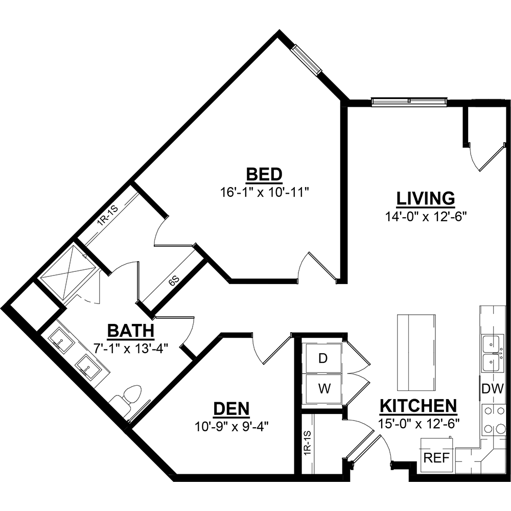 fenview flats floor plan - 1 bedroom + den corner